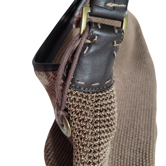 The Sak Baguette Womens Bag, Brown Crocheted Stitched Strap Hard Bottom - Picture 9 of 13